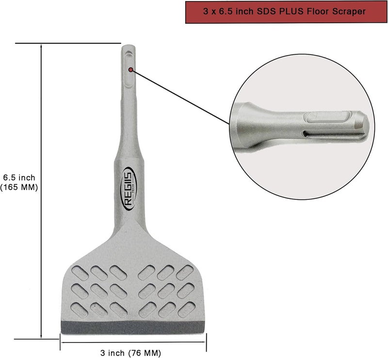 Regiis Tech SDS Plus Floor Scraper 3 in. x 6.5 in. Wide Angled Flooring Adhesives Remover, Cranked Thinset Removal Tool Chisel Bit for Rotary Hammer Drill - Image 1